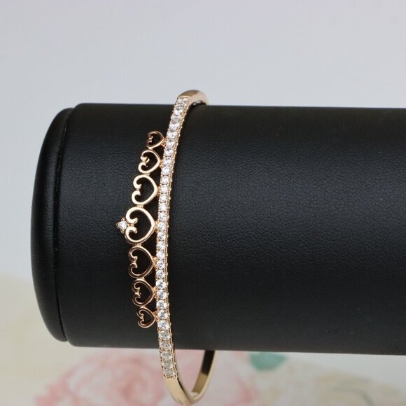 Rose Gold Bangle with Heart & Stone Accent, XPBL0414 - Picture 9 of 11